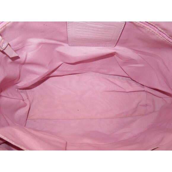 Coach Signature C Cream & Pink Stripe Canvas & Leather Tote Bag - Picture 6 of 13